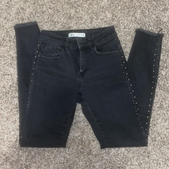 Zara black studded side stripe high rise skinny jeans - Picture 3 of 5